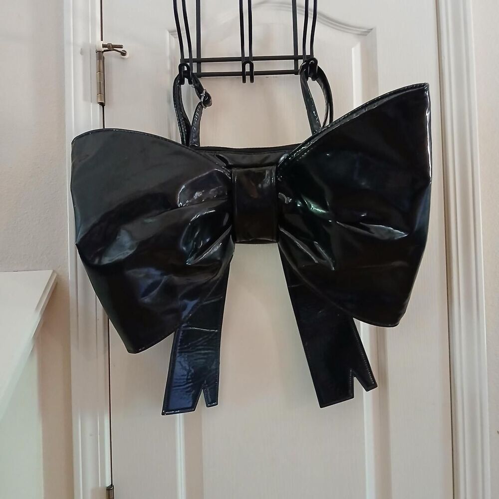 Fortnite Cuddle Bow Backpack Black Patent Oversized Bow Bag Cosplay Gamer Gothic